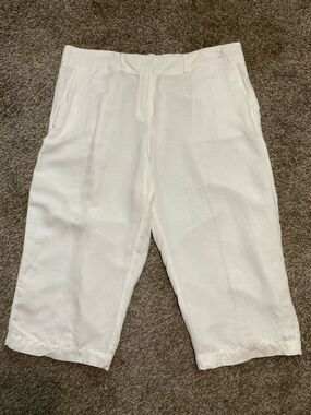 Soft by Avenue White Linen Blend Cropped Wide Leg Capri Pant Size 18/20